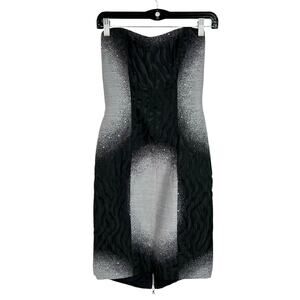 NWT Claire Dickson Boutique Black & Silver Zip Back Strapless Dress Womens 10